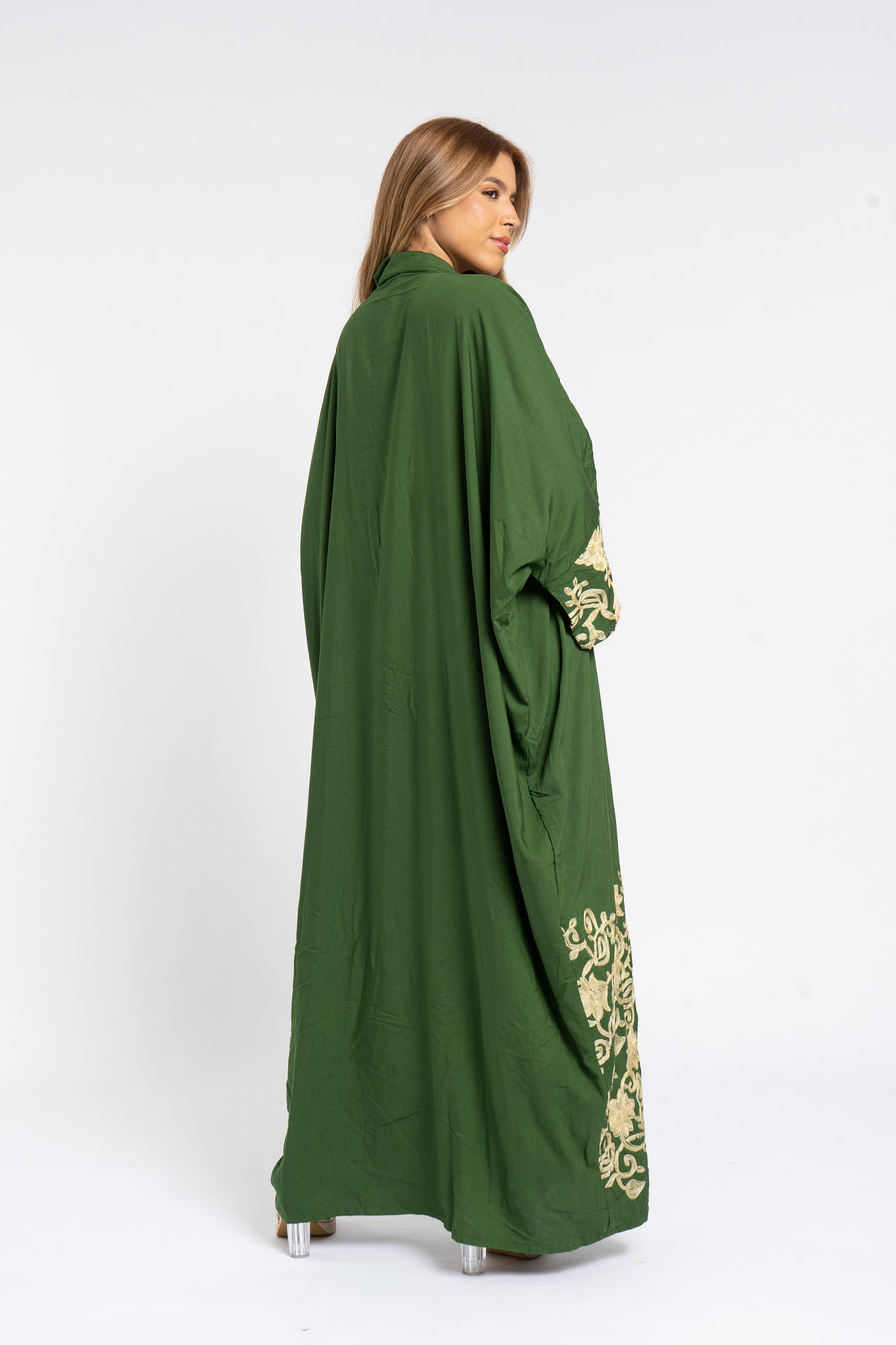 Elegant open slit green Kaftan, caftans for women, Cotton Kaftan, embroidered Kaftan, Moroccan Caftan, Kaftans, Kaftan