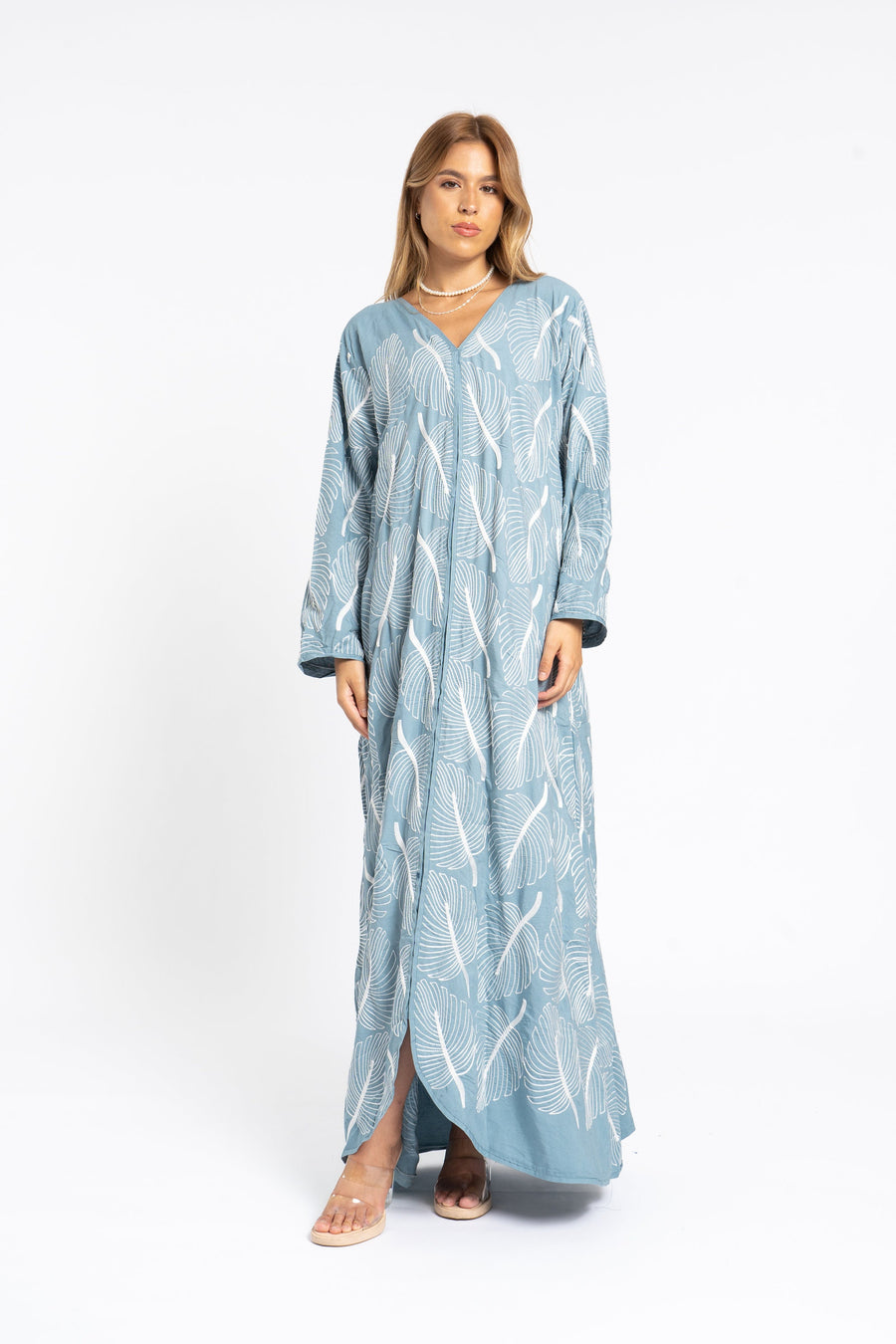 Fully embroidered turquoise caftan, embroidered Cotton caftan for women, Boho caftan dress, caftans for women, Boho summer caftan