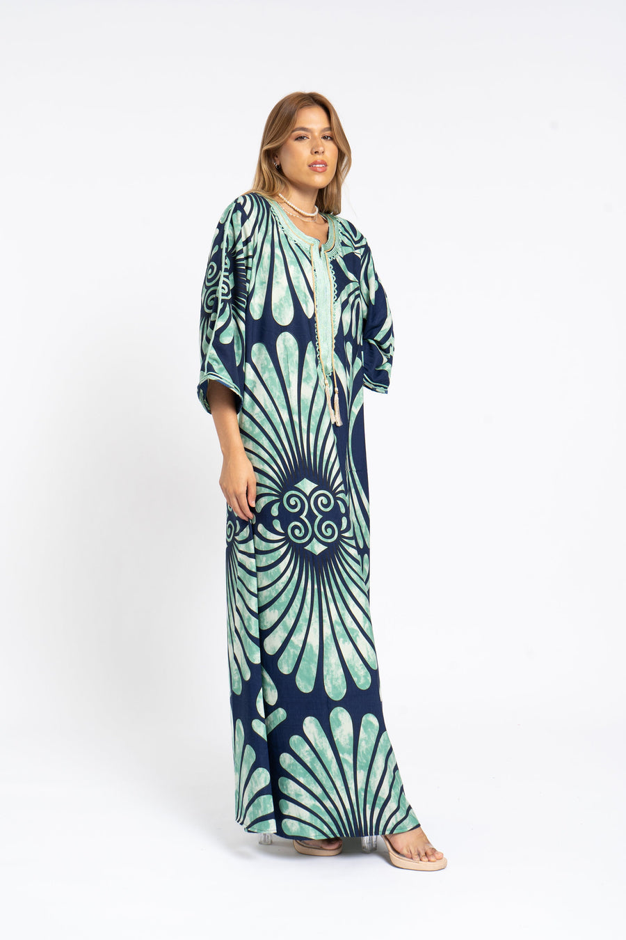 Chic Navy blue print Summer embroidered Kaftan, Caftan, caftans for women, Boho Kaftan dress, Caftans for women, summer kaftans, women