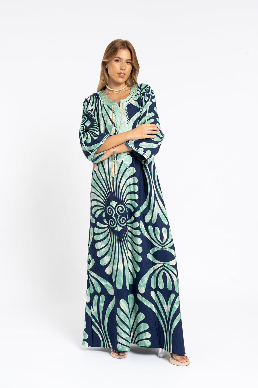 Chic Navy blue print Summer embroidered Kaftan, Caftan, caftans for women, Boho Kaftan dress, Caftans for women, summer kaftans, women