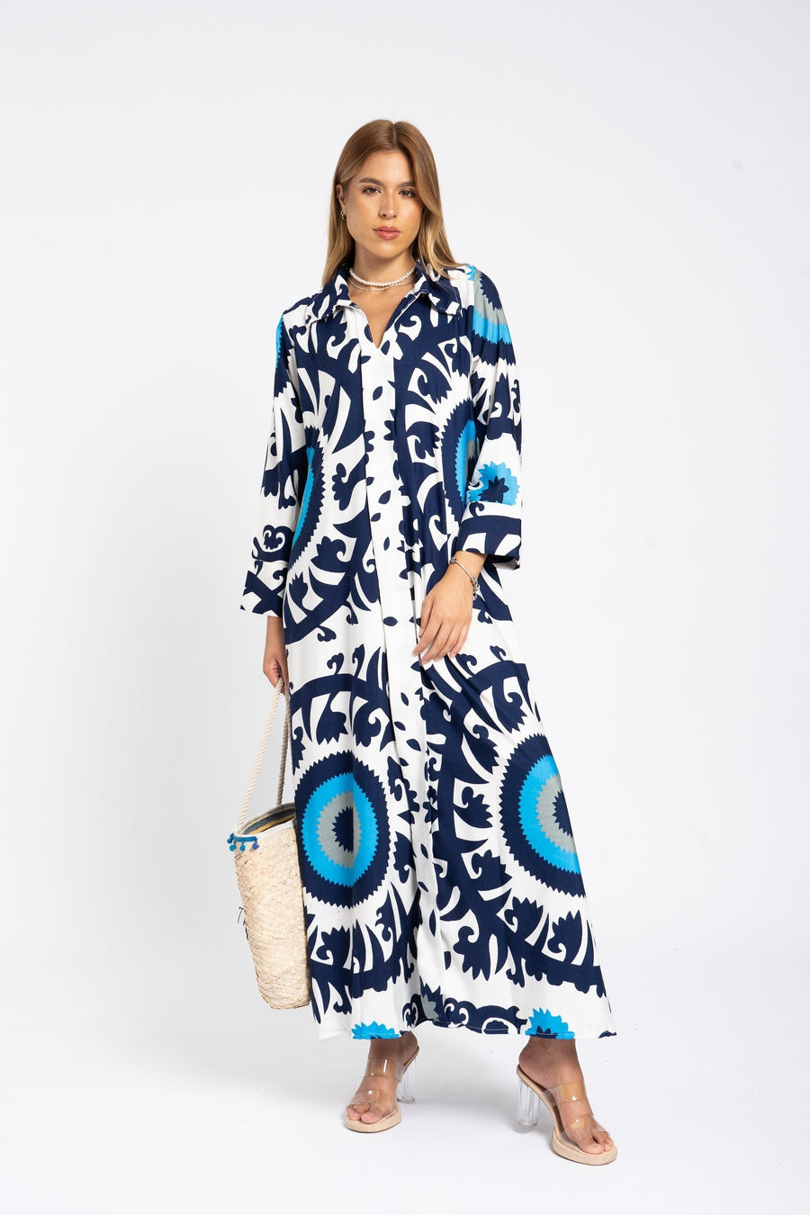 Beautiful sea blue print Caftan dress, Caftans for women, Elegant colorful boho dress, Blue women kaftan