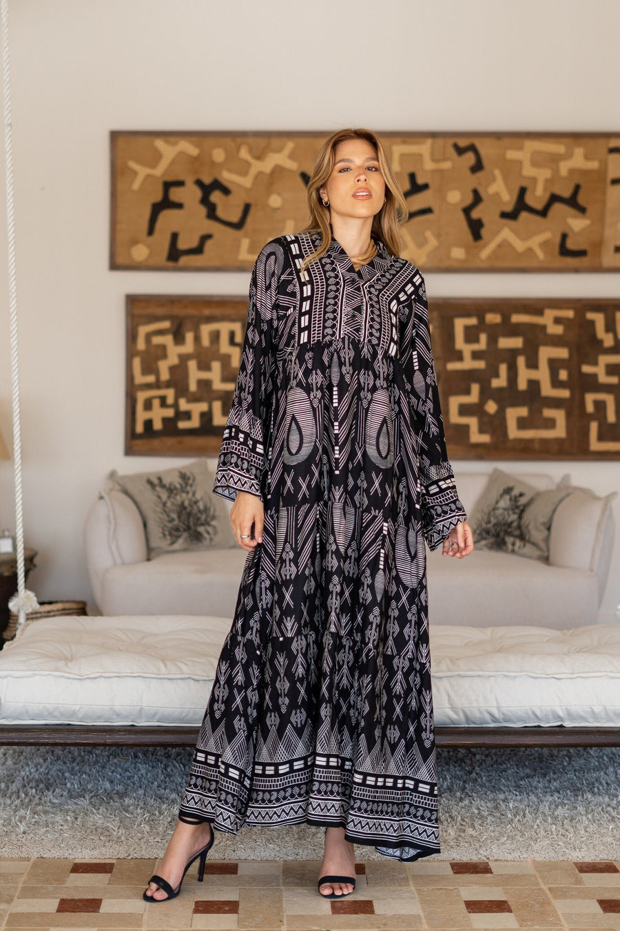 Cotton flared sleeves black print Caftan for women, caftan dress, caftans for women, Boho Kaftan dress, Caftans for women, 7-24