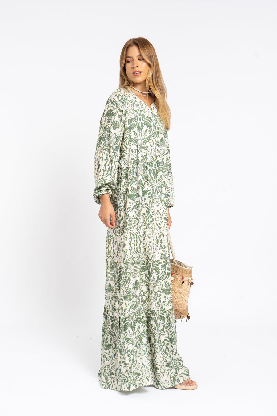 Breezy free sleeves green print Caftan for women, caftan dress, caftans for women, Boho Kaftan dress, Caftans for women, 7-24