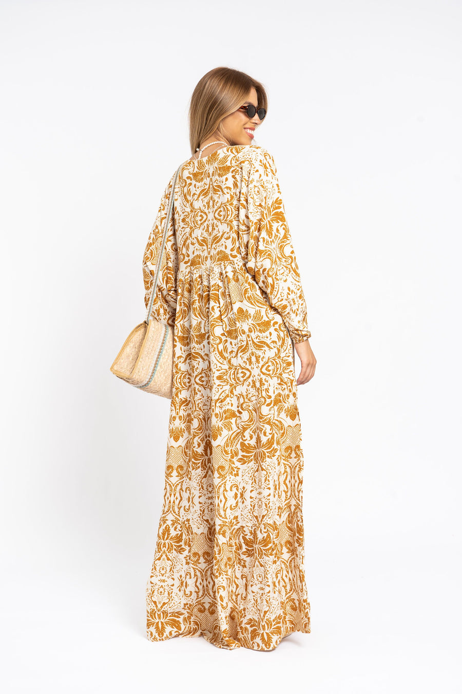 Breezy puffy sleeves mustard yellow print Caftan for women, caftan dress, caftans for women, Boho Kaftan dress, Caftans for women, 7-24