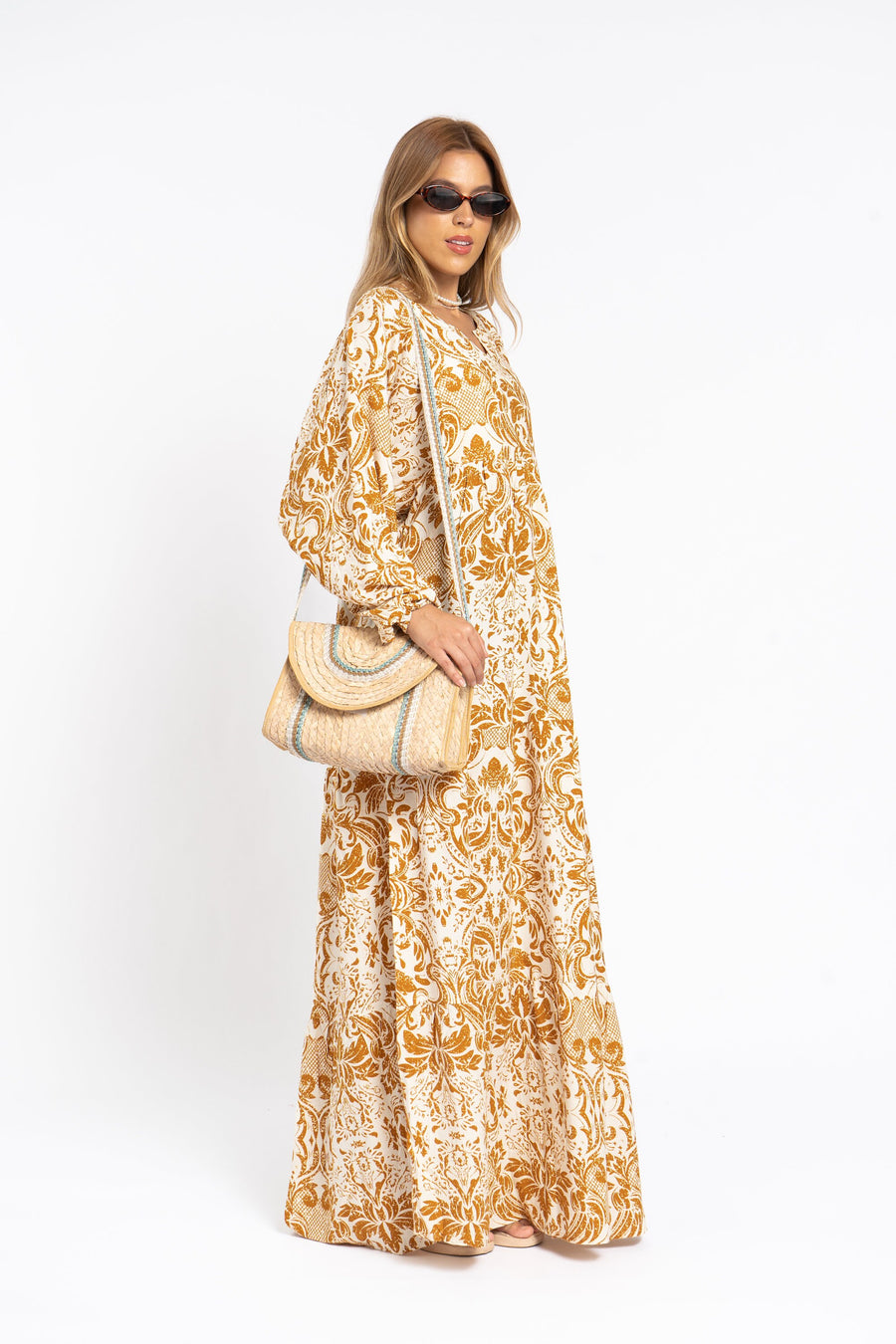 Breezy puffy sleeves mustard yellow print Caftan for women, caftan dress, caftans for women, Boho Kaftan dress, Caftans for women, 7-24