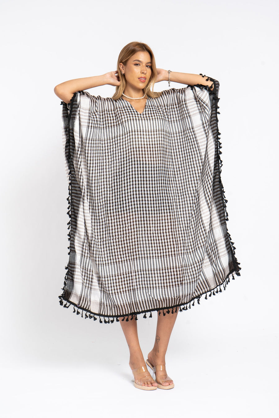 Light Summer checkered cotton Caftan, Caftans for women, Loose fit caftan, Egyptian African caftan, Kaftan, maternity kaftan