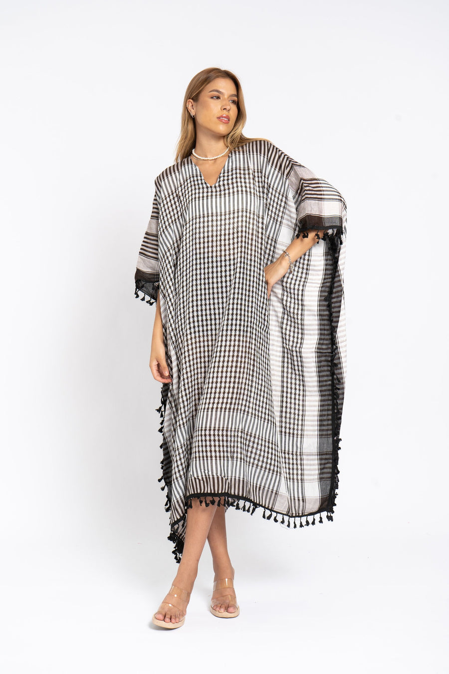 Light Summer checkered cotton Caftan, Caftans for women, Loose fit caftan, Egyptian African caftan, Kaftan, maternity kaftan