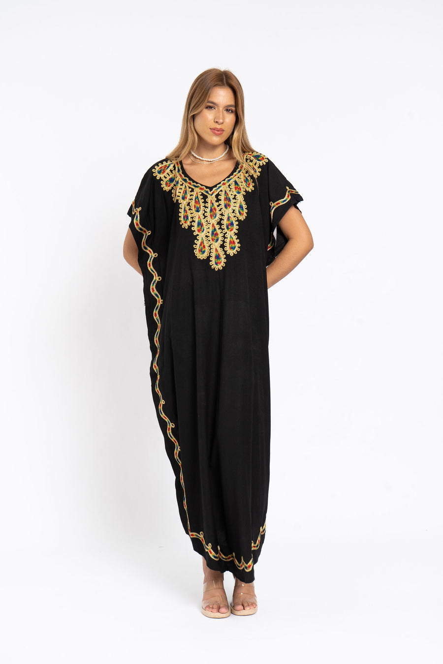 Gold embroidered black summer cotton Caftan, Summer Caftans, Cotton caftan women, embroidered caftan, kaftans, embroidered caftan 04-24