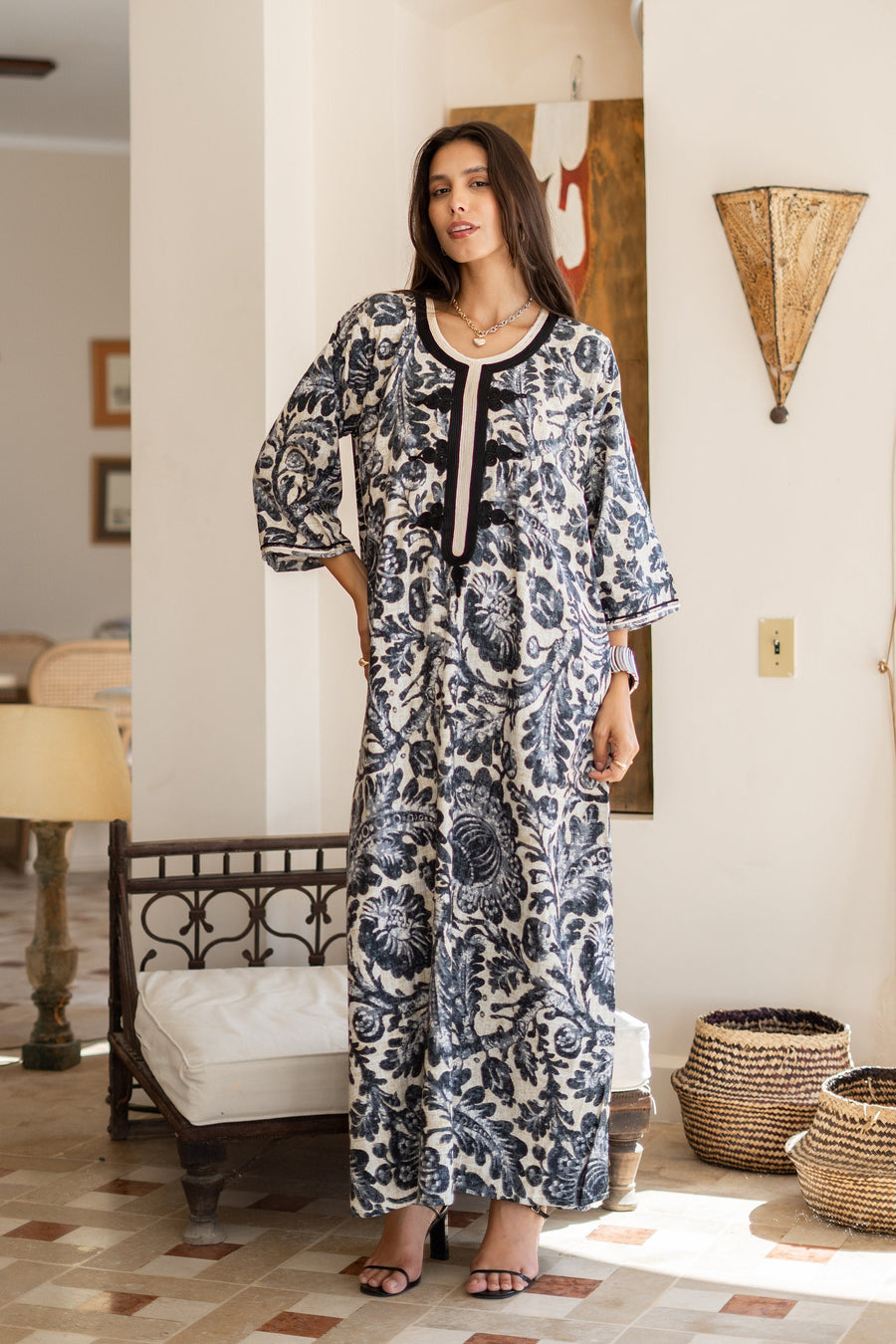 Chic grey print Summer embroidered Kaftan, Caftan, caftans for women, Boho Kaftan dress, Caftans for women, summer kaftans, women