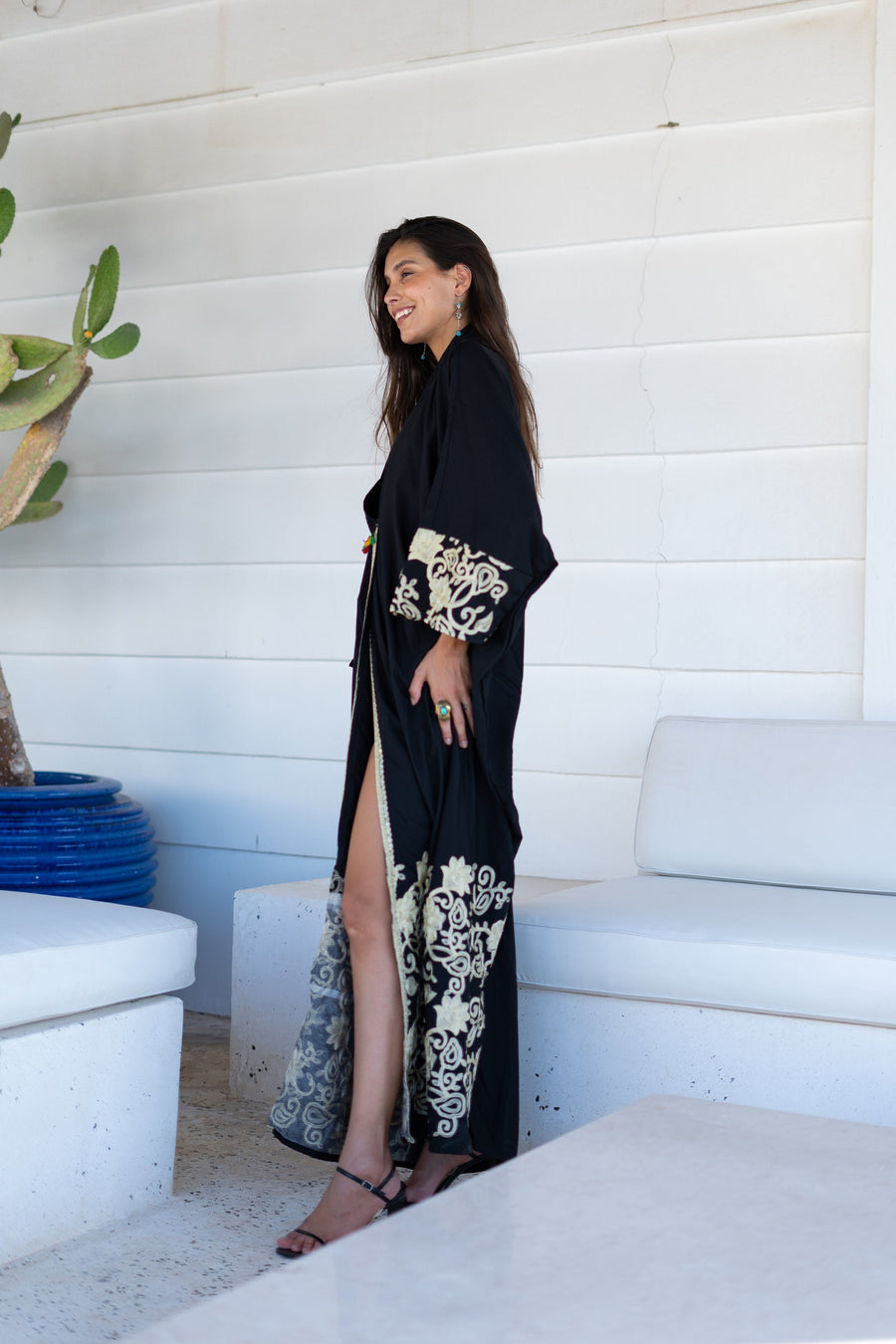 Elegant open slit black Kaftan, caftans for women, Cotton Kaftan, embroidered Kaftan, Moroccan Caftan, Kaftans, Kaftan