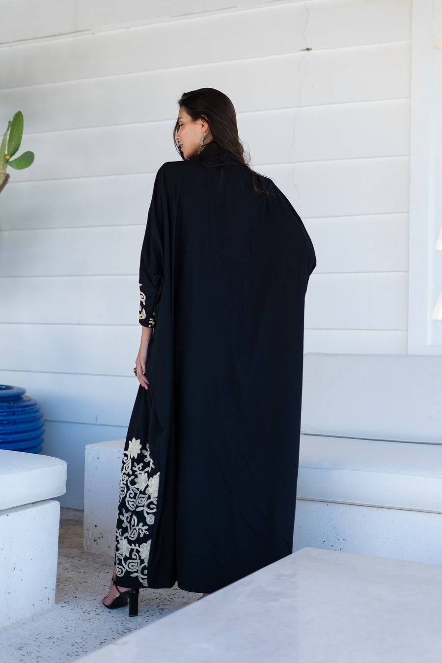 Elegant open slit black Kaftan, caftans for women, Cotton Kaftan, embroidered Kaftan, Moroccan Caftan, Kaftans, Kaftan