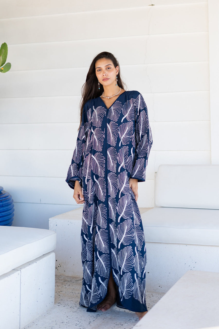 Fully embroidered navy blue caftan, embroidered Cotton caftan for women, Boho caftan dress, caftans for women, Boho summer caftan