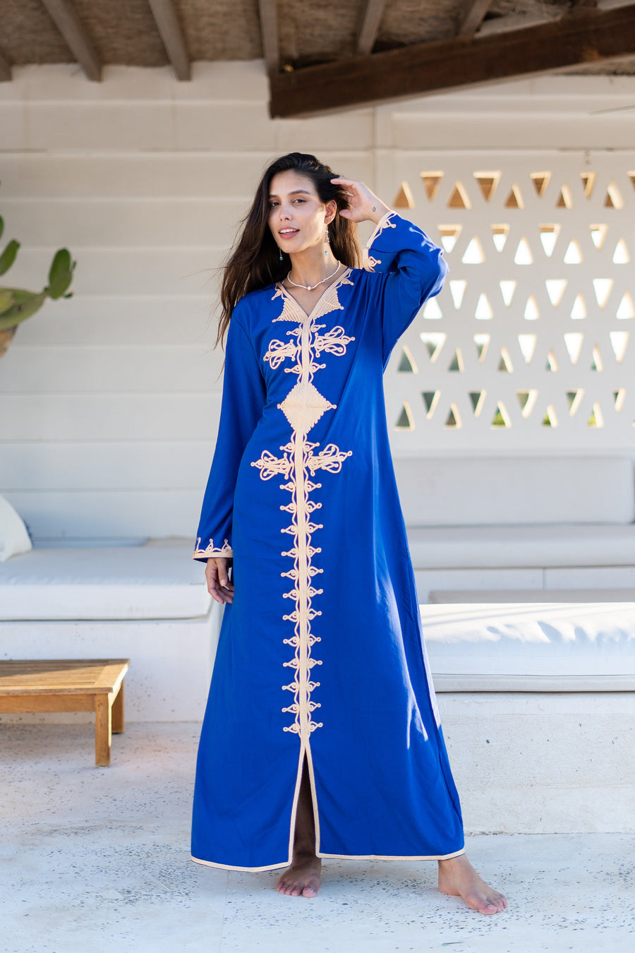 Classy blue embroidered caftan maxi dress, Kaftan maxi dress, Cotton caftan women, caftan, Chic embroidered caftan, Egyptian cotton 07-24