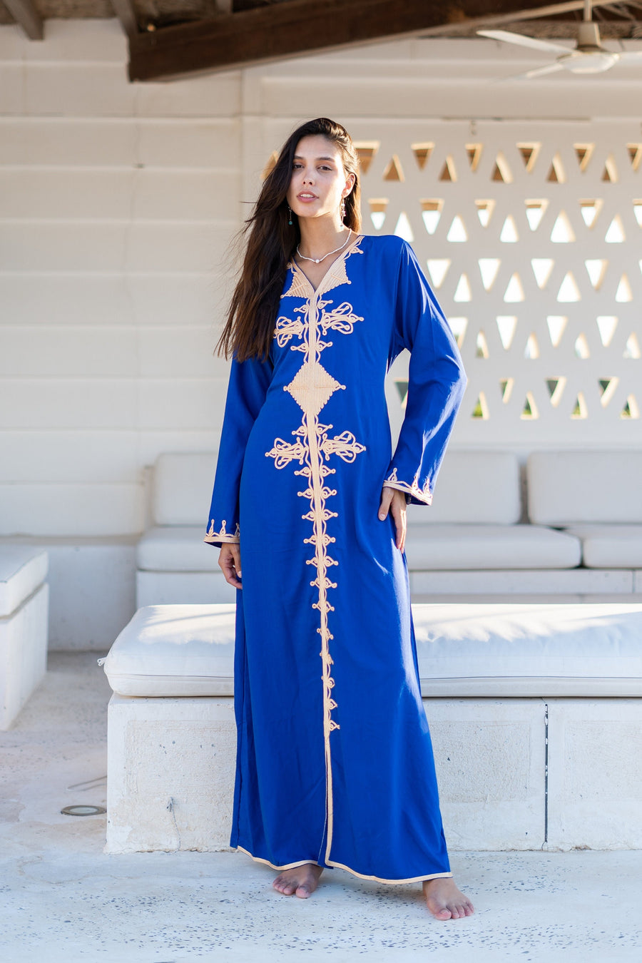 Classy blue embroidered caftan maxi dress, Kaftan maxi dress, Cotton caftan women, caftan, Chic embroidered caftan, Egyptian cotton 07-24