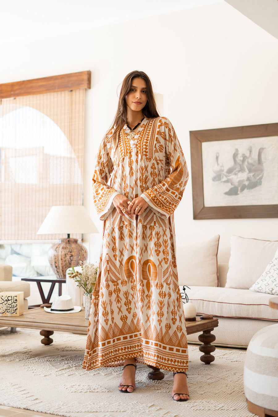 Summer beige boho print Caftan for women, caftan dress, caftans for women, Boho Kaftan dress, Caftans for women, 7-24