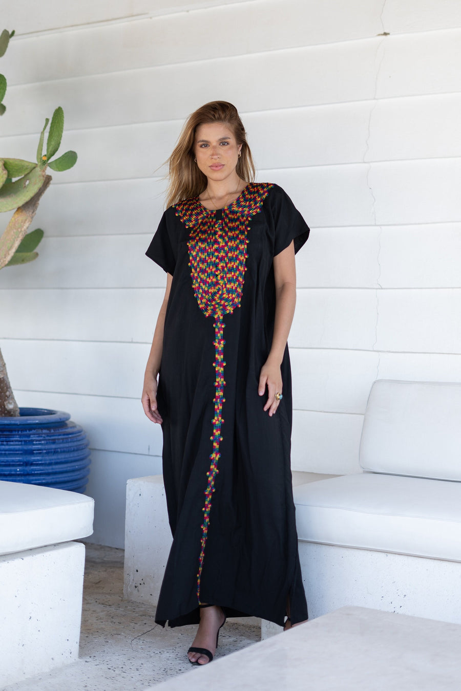 Boho black embroidered kaftan for women, colorful caftan, women's kaftan, free size Kaftan, Summer Kaftan, Caftans for women