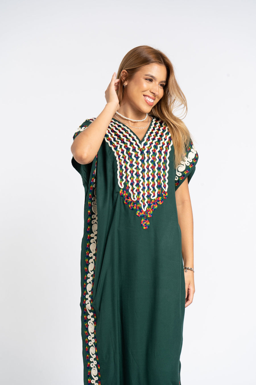 Boho green summer cotton Caftan, Summer Caftans, Cotton caftan women, embroidered caftan, kaftans, embroidered caftan, Egyptian cotton 07-24