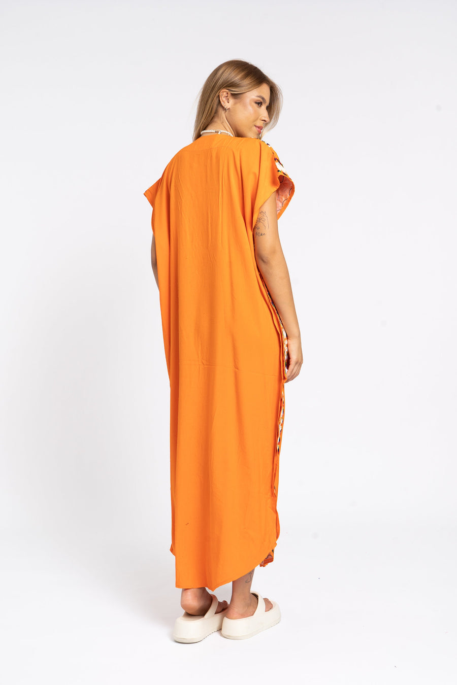 Boho orange summer cotton Caftan, Summer Caftans, Cotton caftan women, embroidered caftan, kaftans embroidered caftan, Egyptian cotton 07-24