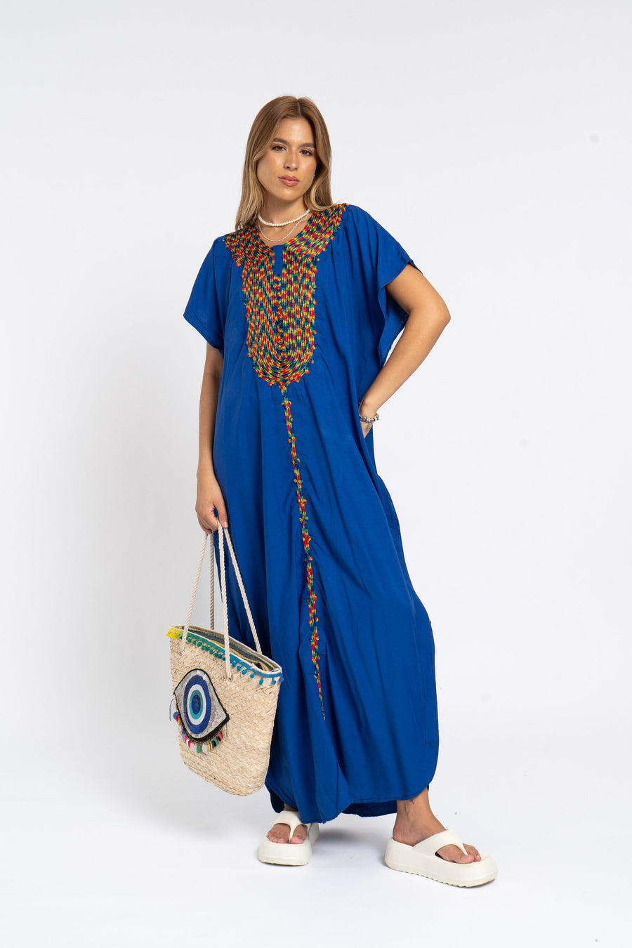 Boho blue embroidered kaftan for women, colorful caftan, women's kaftan, free size Kaftan, Summer Kaftan, Caftans for women