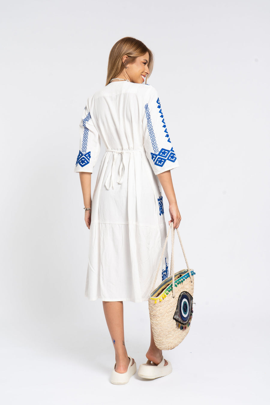 White Tunic embroidered kaftan, Bohemian embroidery tunic dress, beautiful embroidery, Egyptian cotton. Summer, party, casual, home dress