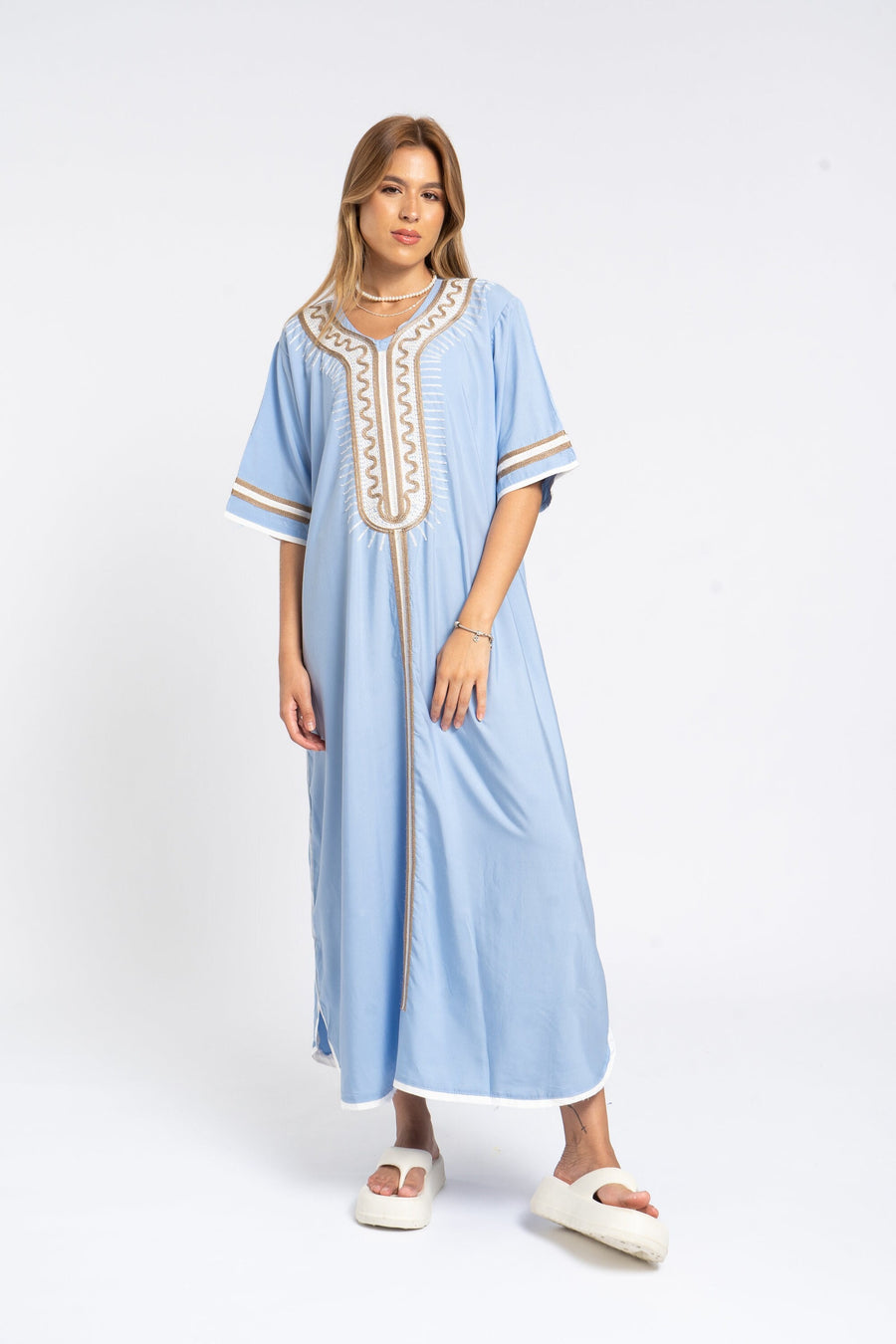 Chic turquoise embroidered cotton Caftan, caftans for women, Kaftans, embroidered Caftan dress, Caftan maxi dress, Caftans for women