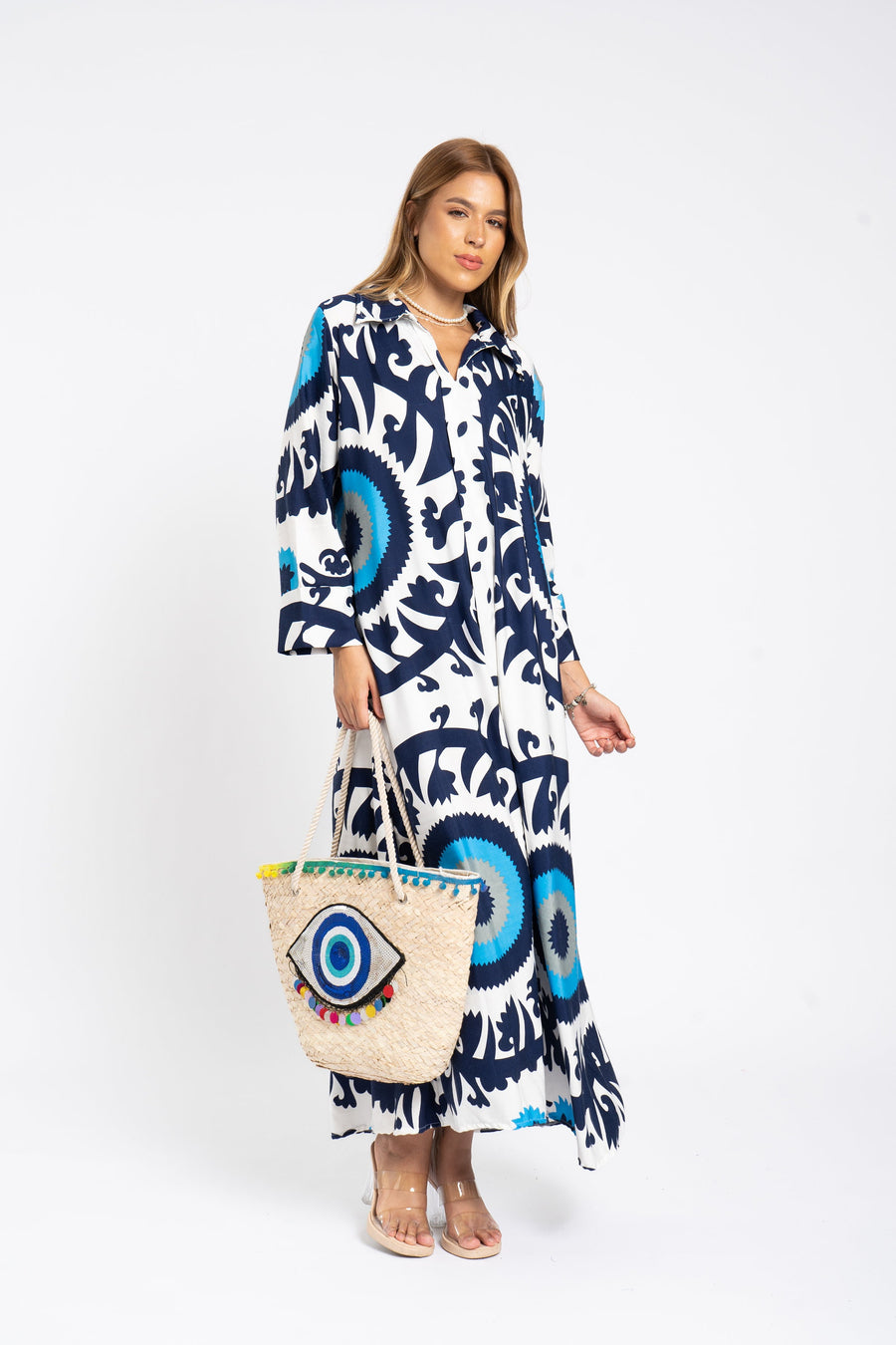 Beautiful sea blue print Caftan dress, Caftans for women, Elegant colorful boho dress, Blue women kaftan