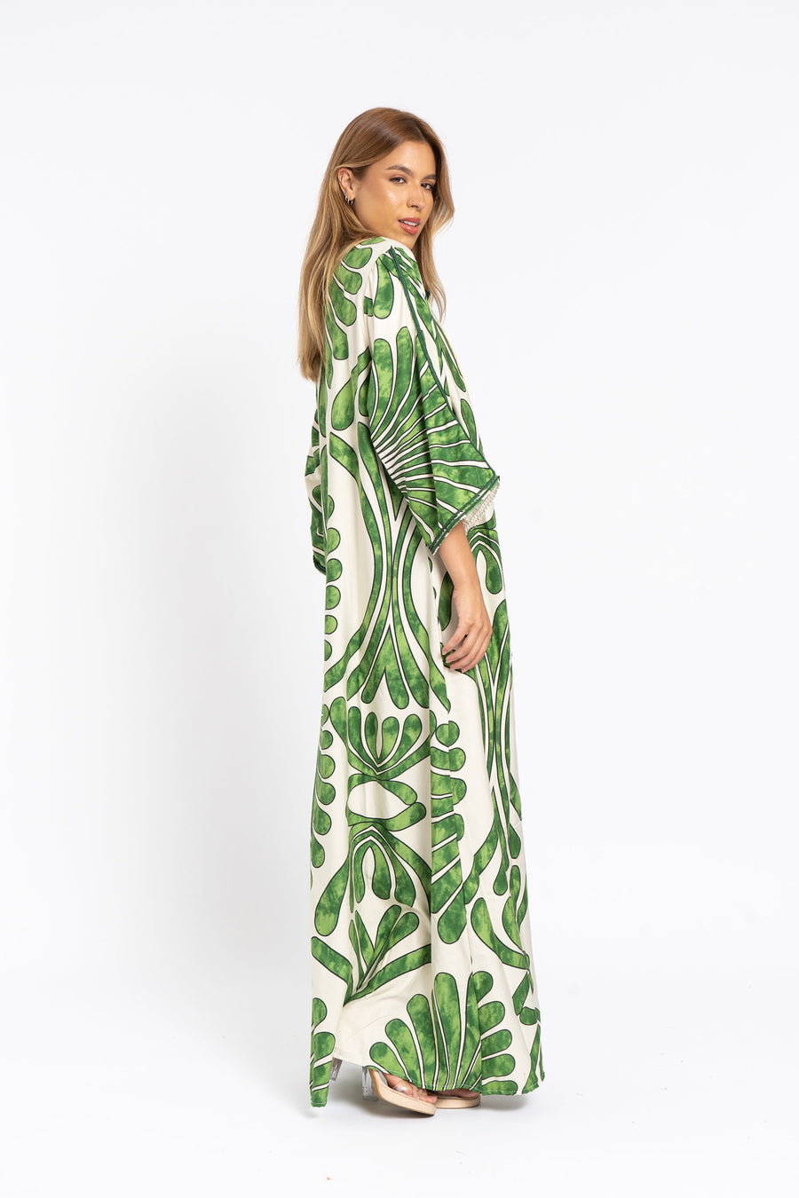 Chic green print Summer embroidered Kaftan, Caftan, caftans for women, Boho Kaftan dress, Caftans for women, summer kaftans, women