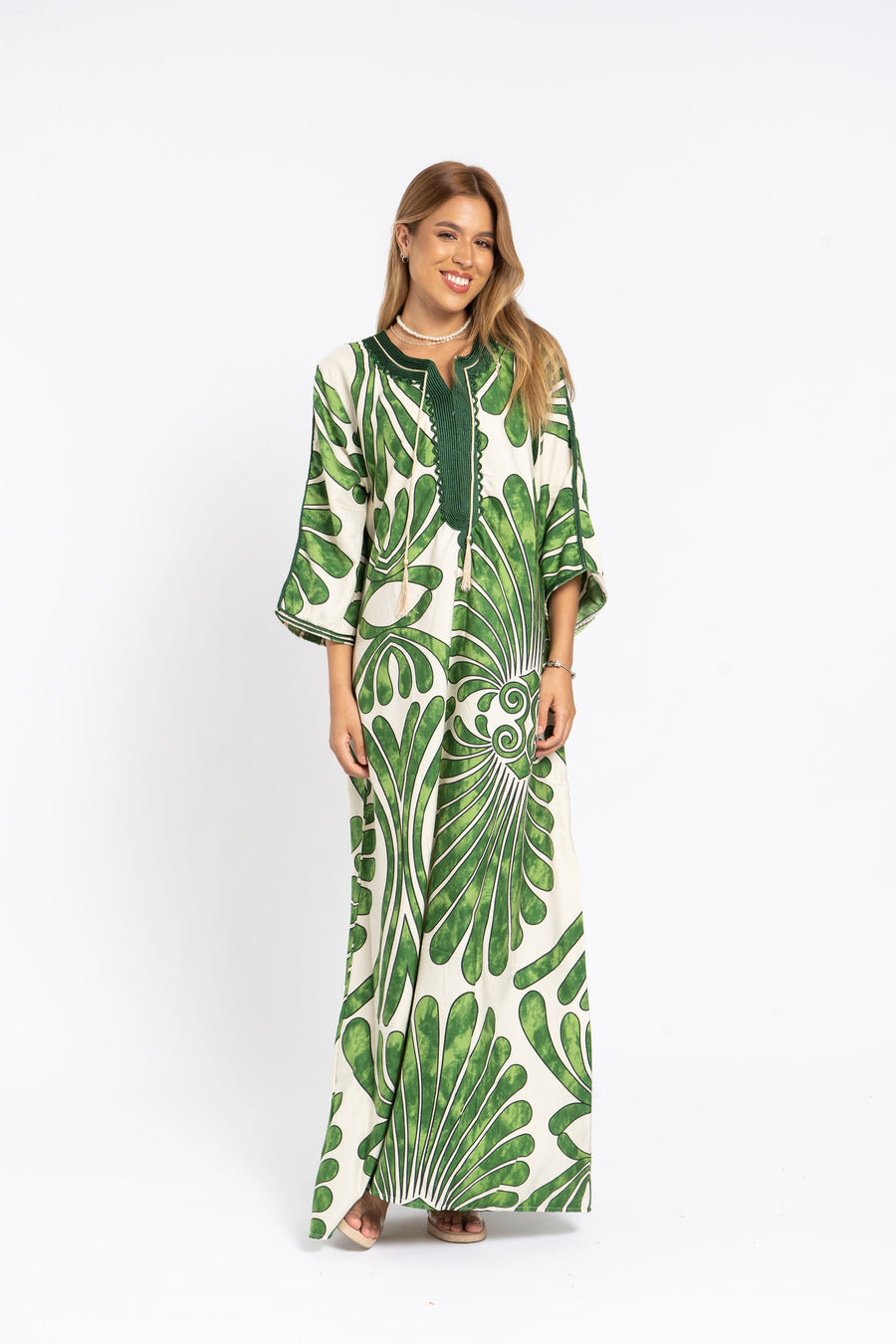 Chic green print Summer embroidered Kaftan, Caftan, caftans for women, Boho Kaftan dress, Caftans for women, summer kaftans, women