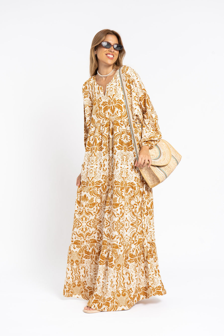 Breezy puffy sleeves mustard yellow print Caftan for women, caftan dress, caftans for women, Boho Kaftan dress, Caftans for women, 7-24