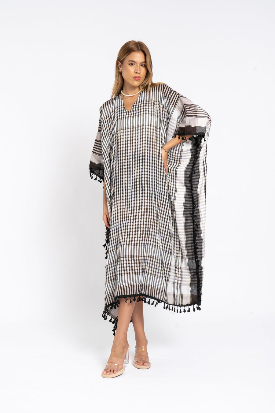 Light Summer checkered cotton Caftan, Caftans for women, Loose fit caftan, Egyptian African caftan, Kaftan, maternity kaftan