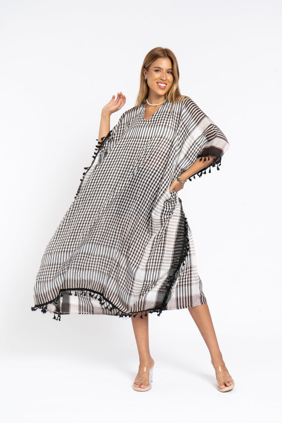 Light Summer checkered cotton Caftan, Caftans for women, Loose fit caftan, Egyptian African caftan, Kaftan, maternity kaftan