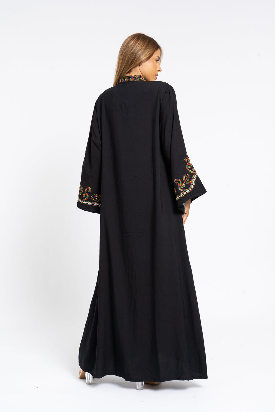 Chic black flared sleeves hand embroidered Caftan, caftans for women, Kaftans, embroidered Caftan dress, Caftan maxi dress