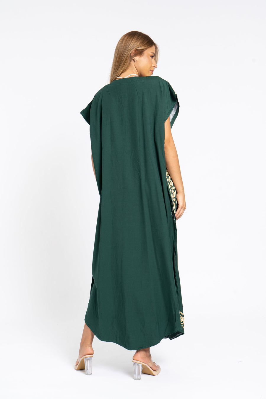 Chic embroidered green summer cotton Caftan, Summer Caftans, Cotton caftan women, embroidered caftan, kaftans, Egyptian cotton 07-24