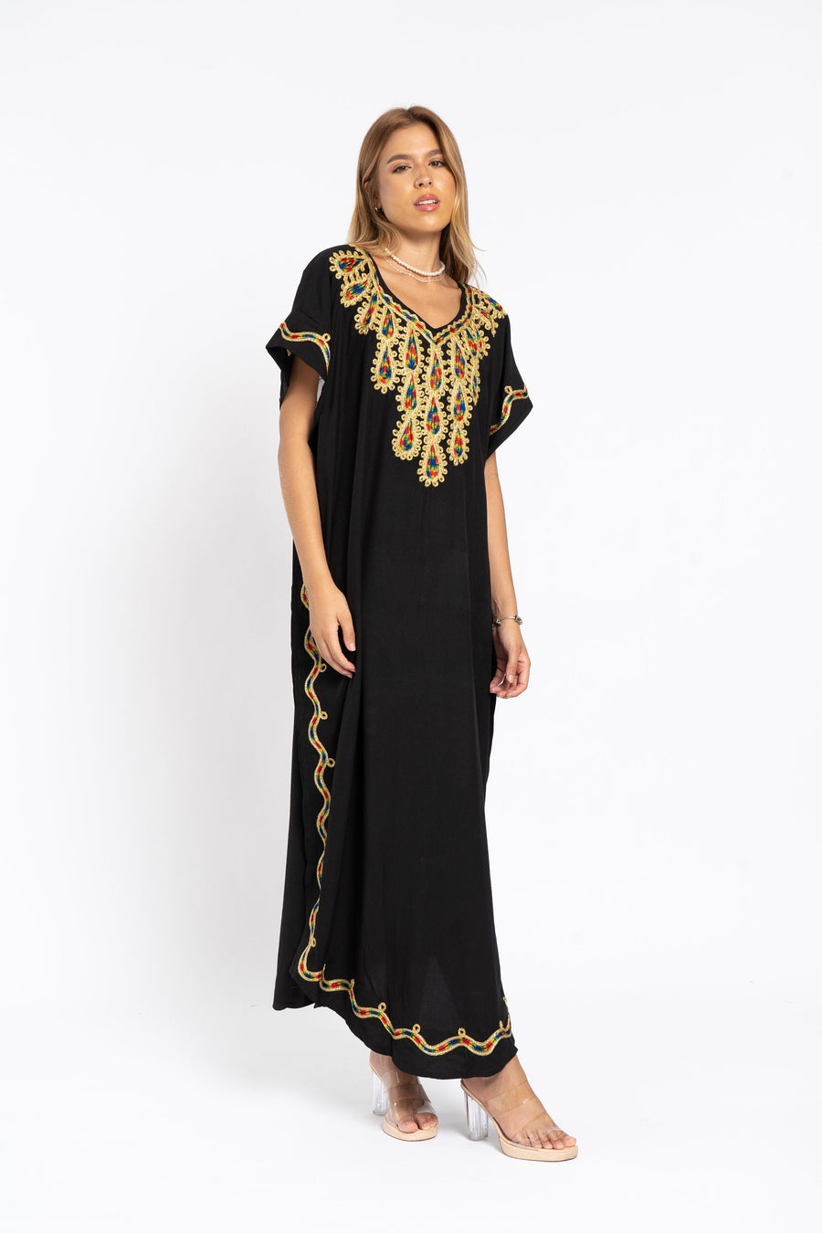 Gold embroidered black summer cotton Caftan, Summer Caftans, Cotton caftan women, embroidered caftan, kaftans, embroidered caftan 04-24