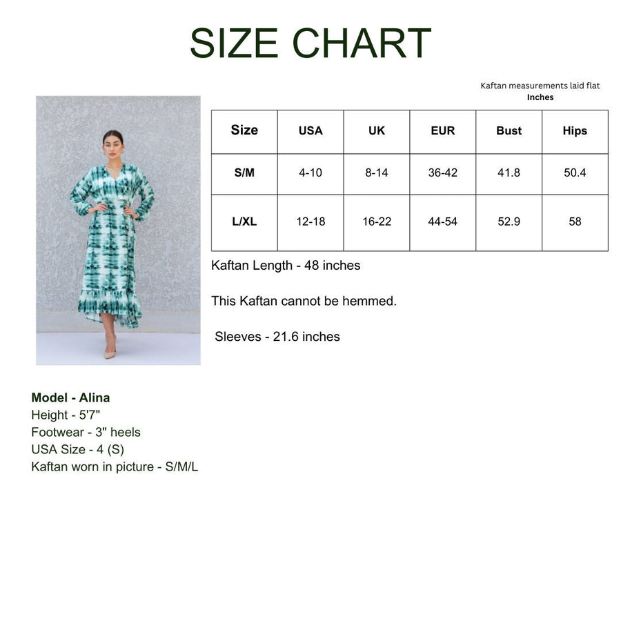 Green Tie dye print Kaftan Maxi dress, caftan dress, caftans for women, Boho Kaftan dress, Caftans for women, long summer kaftan, 10-23