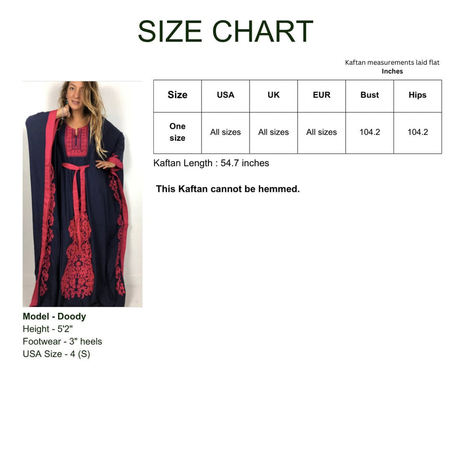 Elegant Navy blue butterfly embroidered Plus size Kaftan with belt, Loose fit Bohemian Caftan, Cotton Kaftan, Exotic Kaftan, Moroccan Caftan