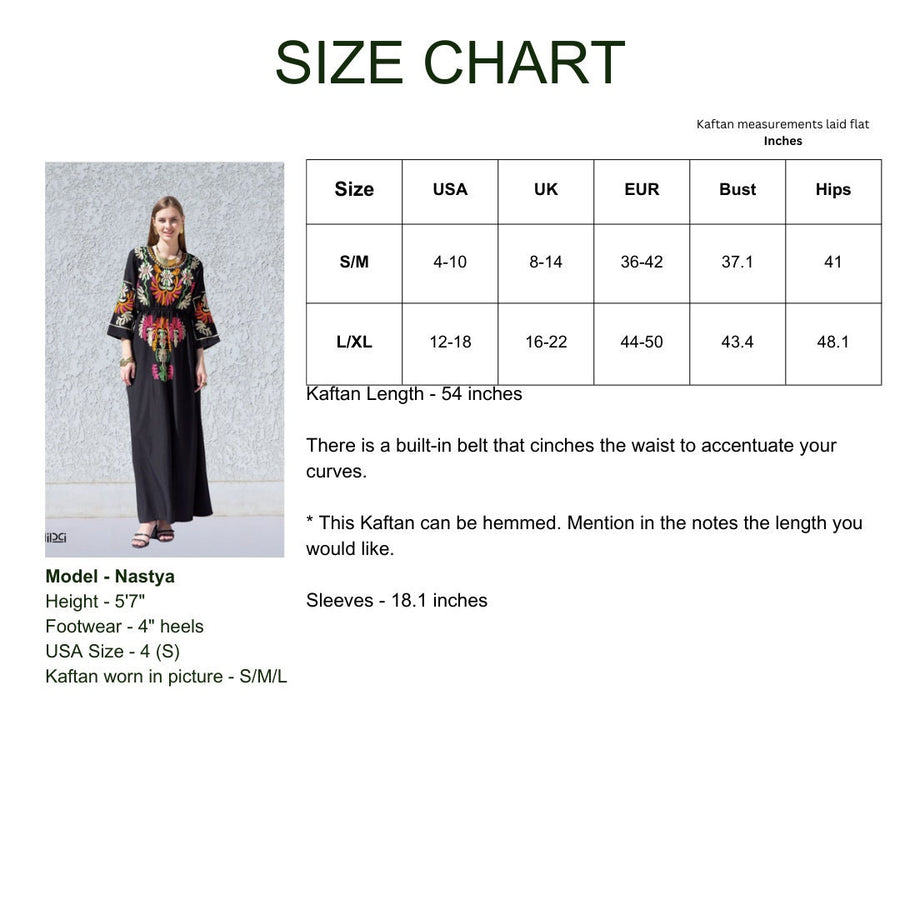 Black colorful embroidered cotton Caftan, caftan Kaftan maxi dress, embroidered Caftan dress, Caftan maxi dress, Caftans for women, Caftans