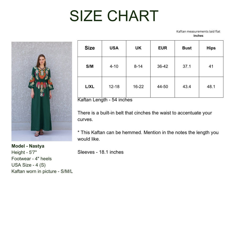 Green colorful embroidered cotton Caftan, caftan Kaftan maxi dress, embroidered Caftan dress, Caftan maxi dress, Caftans for women, Caftans