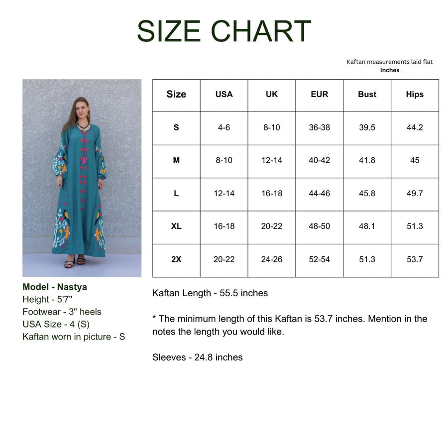 Teal Green Egyptian cotton Kaftan, caftan Kaftan maxi dress, embroidered Caftan dress, Caftan maxi dress, Caftans for women, Caftans