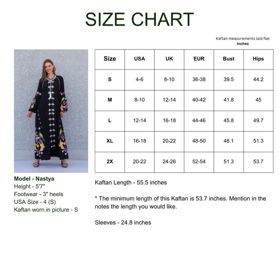 Black colorful Egyptian cotton Caftan, caftan Kaftan maxi dress, embroidered Caftan dress, Caftan maxi dress, Caftans for women, Caftans