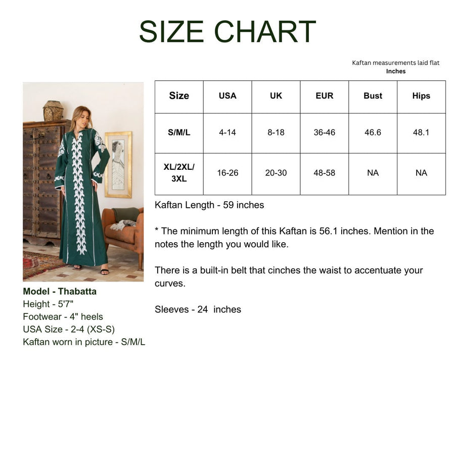 Classy green embroidered caftan maxi dress, Kaftan maxi dress, Cotton caftan women, caftan, Chic embroidered caftan, Egyptian cotton 07-24