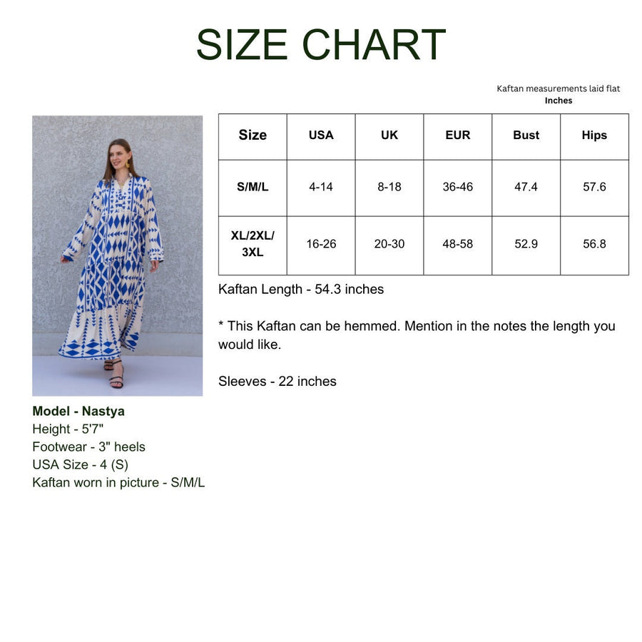 Beautiful blue print kaftan dress, caftans for women, Boho Kaftan dress, Caftans for women, long summer kaftan, kaftans, caftan