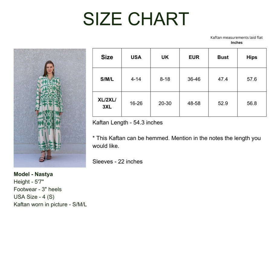 Beautiful Green print kaftan dress, caftans for women, Boho Kaftan dress, Caftans for women, long summer kaftan, kaftans, caftan