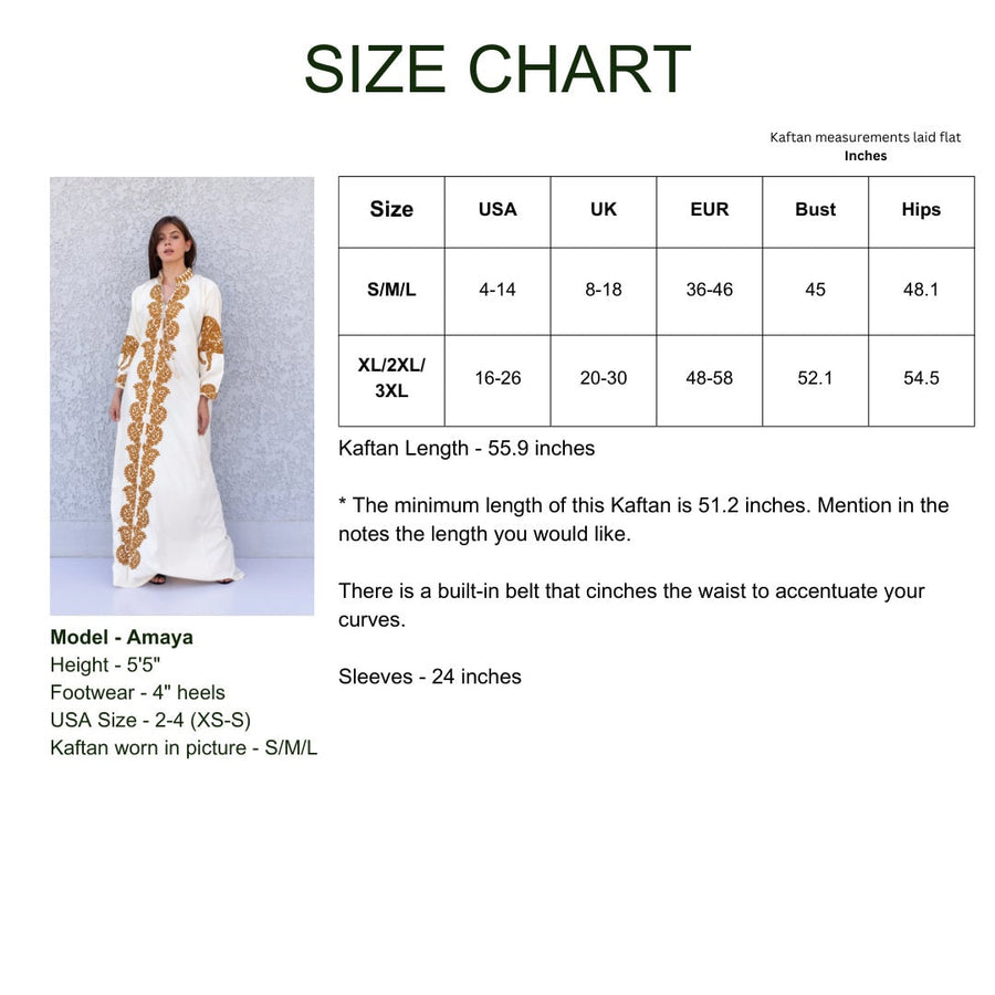 Beautiful White Cotton caftan for women, embroidered long sleeve Kaftan, Caftan maxi dress, Caftans for women, cotton caftan, caftans