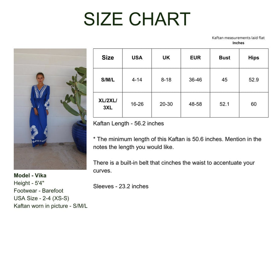 Chic blue cotton caftan, Plus size caftans for women, Cotton embroidery, embroidered Caftan, Caftan maxi dress, Caftans for women, Caftans