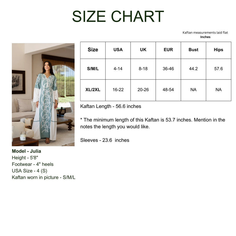 Classy mint embroidered caftan maxi dress, Kaftan maxi dress, Cotton caftan women, caftan, Chic embroidered caftan, Egyptian cotton 07-24