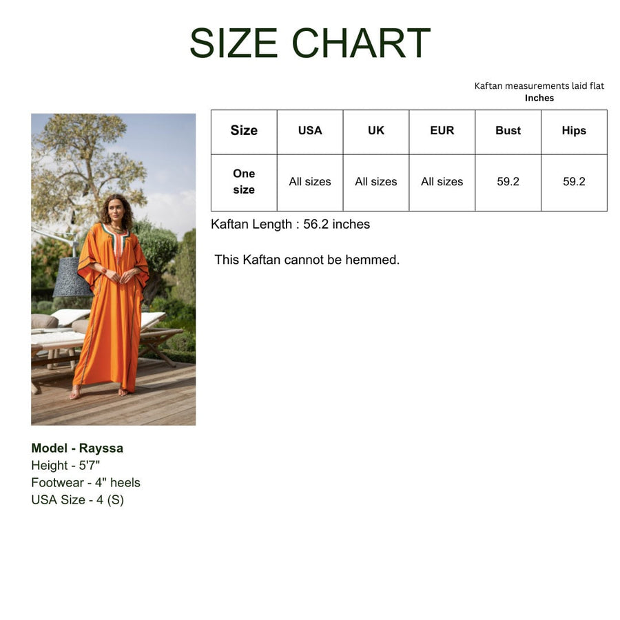 Elegant Moroccan Orange Plus size hand embroidered caftan for women, caftan, women's kaftan, free size Kaftan, Summer Kaftan, cotton Caftans