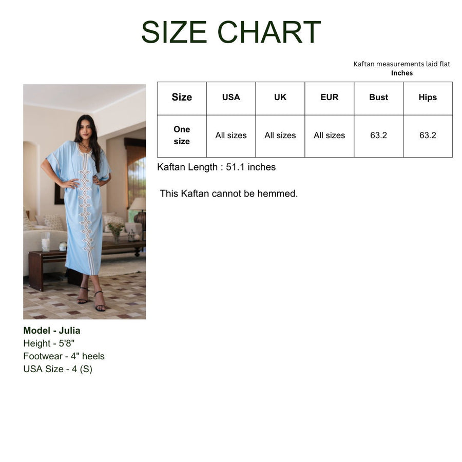 Chic turquoise hand embroidered cotton caftans for women, women's kaftan, free size caftan, Summer Kaftan, cotton Caftans for women