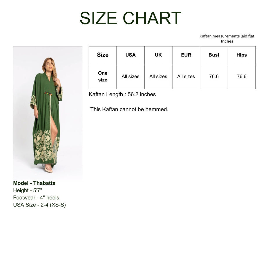 Elegant open slit green Kaftan, caftans for women, Cotton Kaftan, embroidered Kaftan, Moroccan Caftan, Kaftans, Kaftan