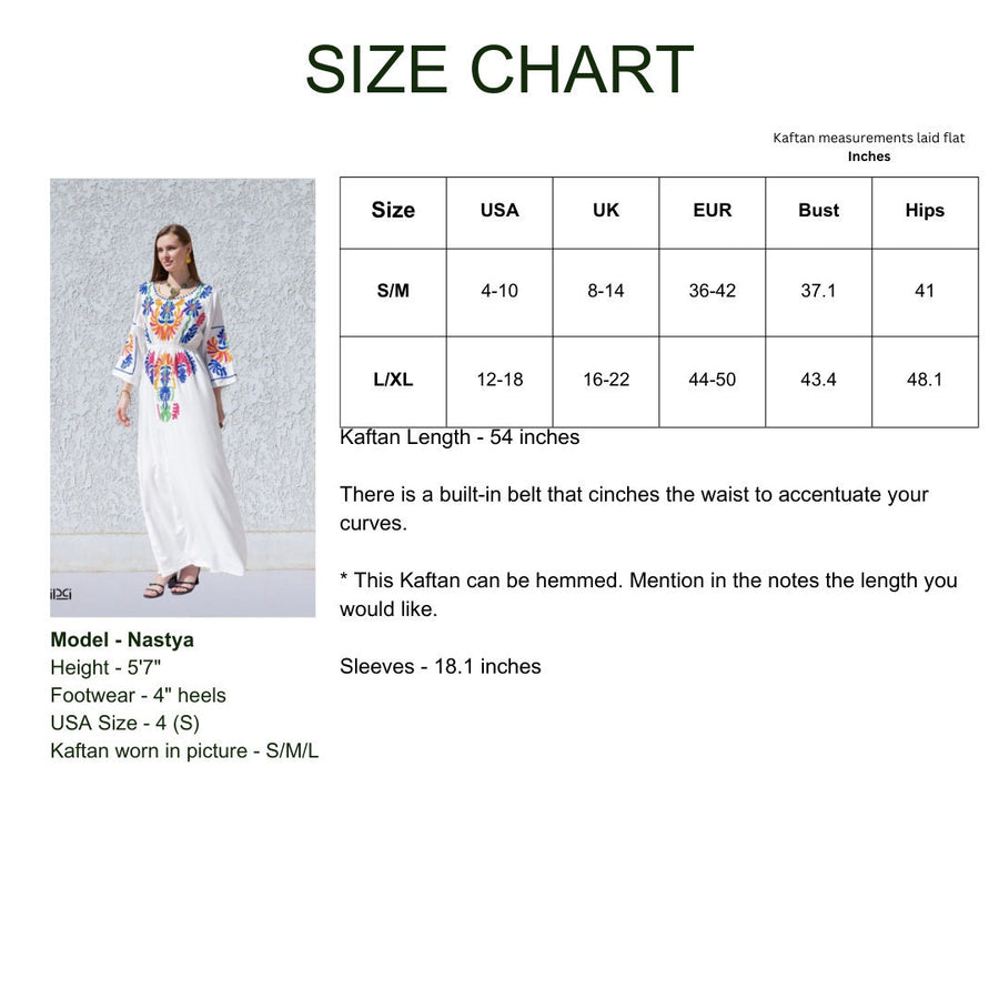 White colorful embroidered cotton Caftan, caftan Kaftan maxi dress, embroidered Caftan dress, Caftan maxi dress, Caftans for women, Caftans